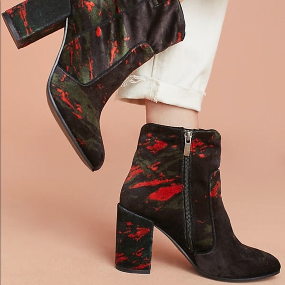 Anthropologie Shoes - Anthropologie Velvet Green Red Camo Boots Booties